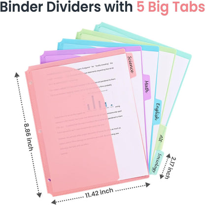 5 Tabs Dividers with Pockets for 3 Ring Binder, 5 Counts Binder Dividers Index for US Letter Size, Binder Dividers with Tabs for School Office Organization(XY026) (1)