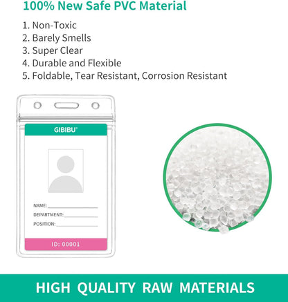 50 Pcs Vertical ID Badge Holder, Clear Plastic Card Sleeve, Nurses Work Name Tag Holders, Key Cover Protector with Waterproof Zip for Lanyard, Fits Credit Size Cards