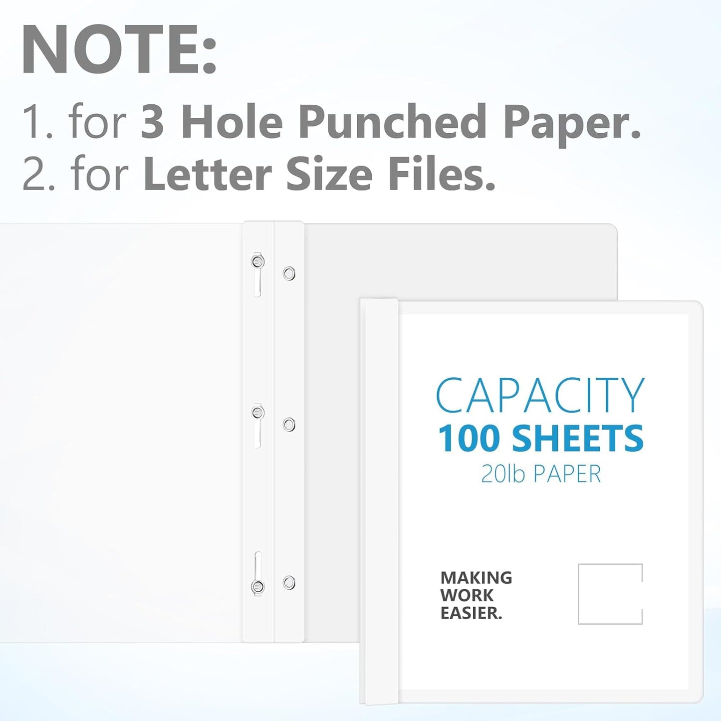 48 Pack Plastic Report Covers with 3 Prongs Presentation Folders Bulk, 100 Sheet Capacity, Clear Front Report Covers for Presentation Document Paper School Office Supplies (White)