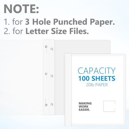 48 Pack Plastic Report Covers with 3 Prongs Presentation Folders Bulk, 100 Sheet Capacity, Clear Front Report Covers for Presentation Document Paper School Office Supplies (White)