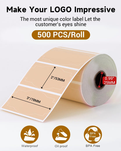 Phomemo Brown Creativity Thermal Labels for Shipping Label Printer for Small Business Supplies - 3" x 2" / 500 Labels/Roll, Commercial Grade Stickers Roll for Custom Stickers Personalized & Business