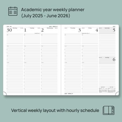 POPRUN Planner 2025-2026 (Large - 8.5'' x 10.5'') Academic Weekly Calendar (July 2025 - June 2026) with Hourly Time Slots, Monthly Tabs, 100GSM Thick Papers, Leather Soft Cover - Burgundy Red