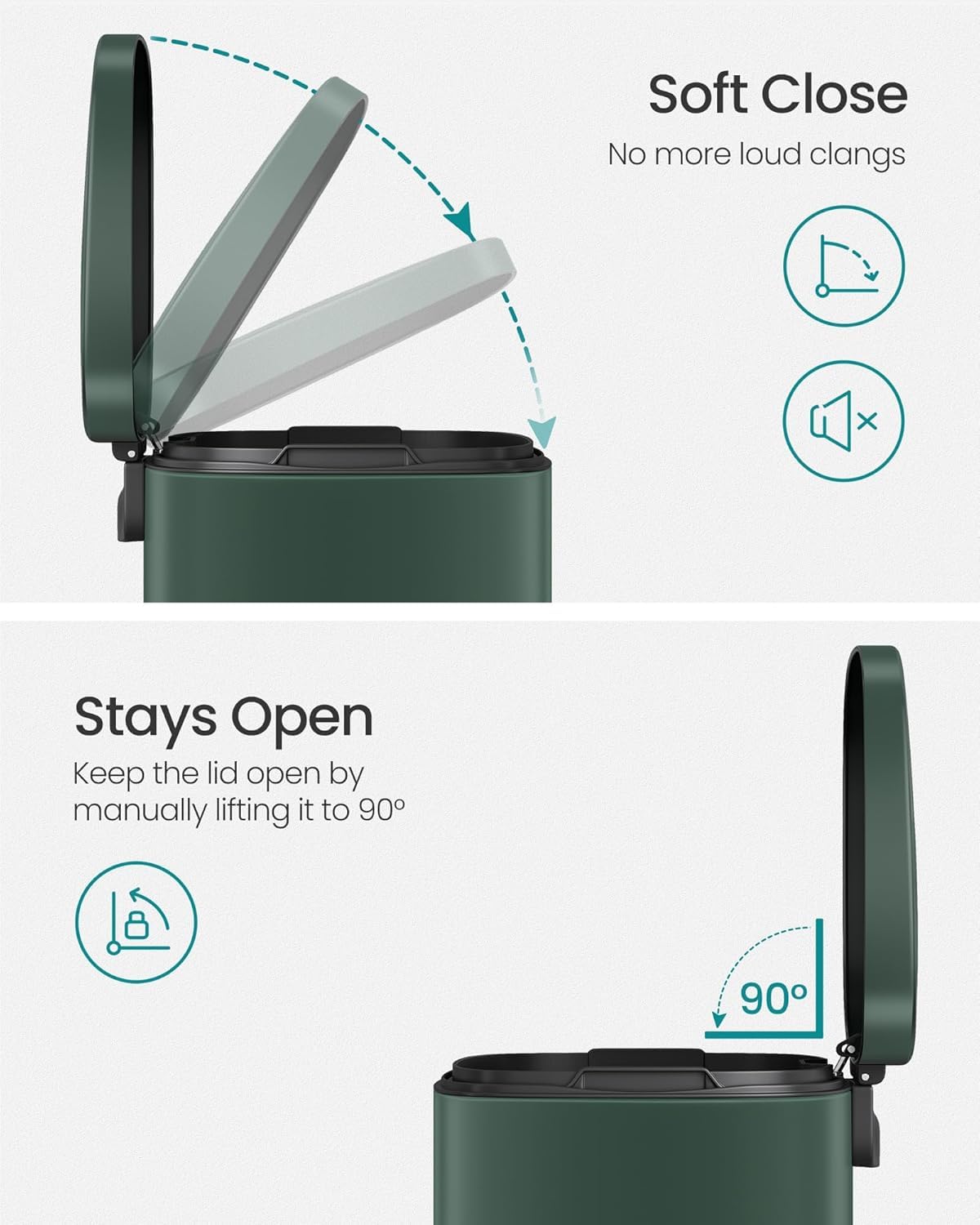 SONGMICS Trash Can with Lid, 8 Gallon Garbage Can, Stainless Steel Small Waste Bin with Step Pedal and Inner Bucket, Soft Close, Kitchen, Retro Green ULTB003C01