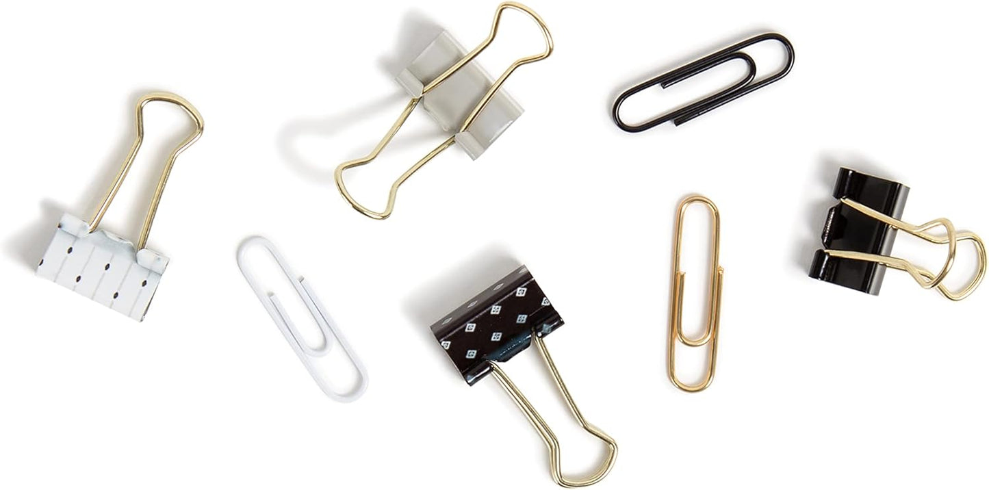 U Brands Classic Clips Set, Office Supplies, Black and White with Gold, Office Supplies, Paper and Binder Clips, 80 Count