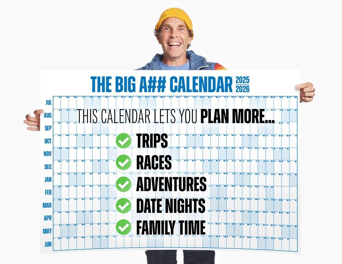 The Big A## Calendar Mid-Year Wall Planner – July to June Dry-Erase – Includes 1 Marker & 100 Labels – Lightweight, Easy to Hang Yearly Planner – Plan Goals & Adventures – Neutral, 4’x3’