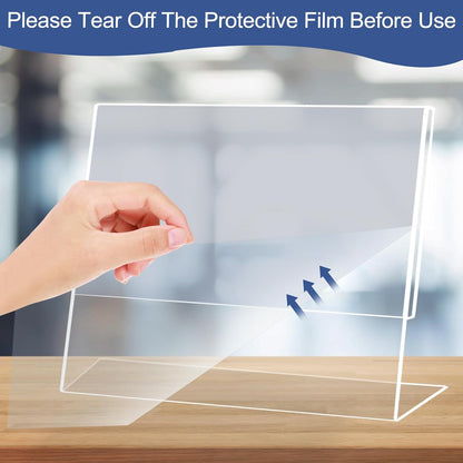 Slanted Back Acrylic Sign Holder 8 x 10 Horizontal, Acrylic Stands for Display 10 x 8, Clear Tabletop Plastic Paper Sign Holder for Office, Home, Restaurant (6 Pack 10x8 Inches)