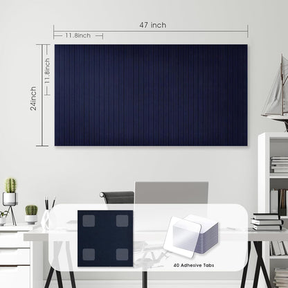 Large Cork Board for Office,8 Pack Felt Wall Tiles with Slat Wall Paneling,Felt Bulletin Board Pin Board Cork Boards for Walls - Dark Blue