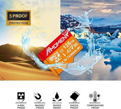 MMOMENT 128GB Micro SDXC Card MM23, A2, UHS-I, U3, V30, Class 10 Compatible, Read Speed Up to 160 MB/s, Write Speed Up to 100 MB/s, SD Adapter Included