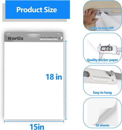 Nortix Flip Chart Paper, Sticky Easel Pads, Chart Paper for Teachers,Super Adhesive & Bleed-Resistant, Mini Self-Stick Easel Paper for Classroom/Office, 15 x 18 inch, 30 Sheets/Pad, 6 Pads