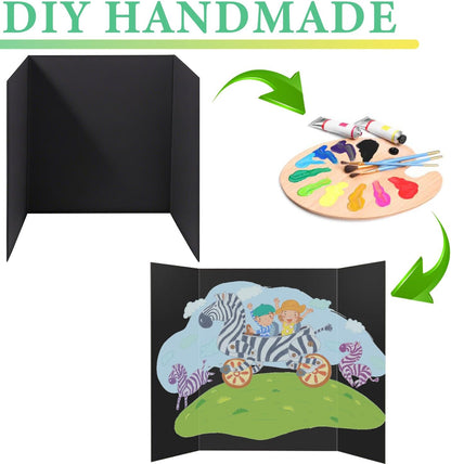 3-Pack Black Trifold Display Boards, 24 x 16 Inches Tri-Fold Corrugated Presentation Boards for Classroom Projects, Science Fairs, Business Events, and Exhibits