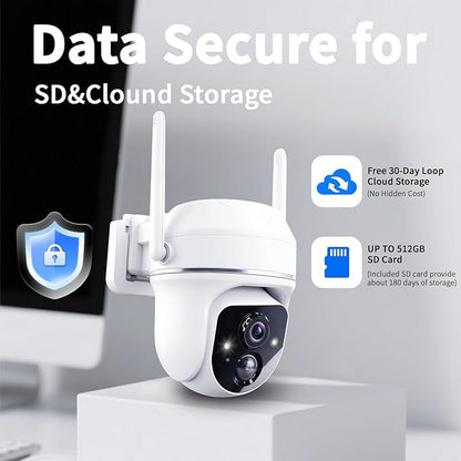 Solar Wireless Security Camera 3MP 360° View Solar Battery Powered WiFi Camera AI Motion Detection/2-Way Talk/Spotlight/Siren/IP65/Cloud/Up to 512G SD Storage( About 180 Days Storage SD Card Included)