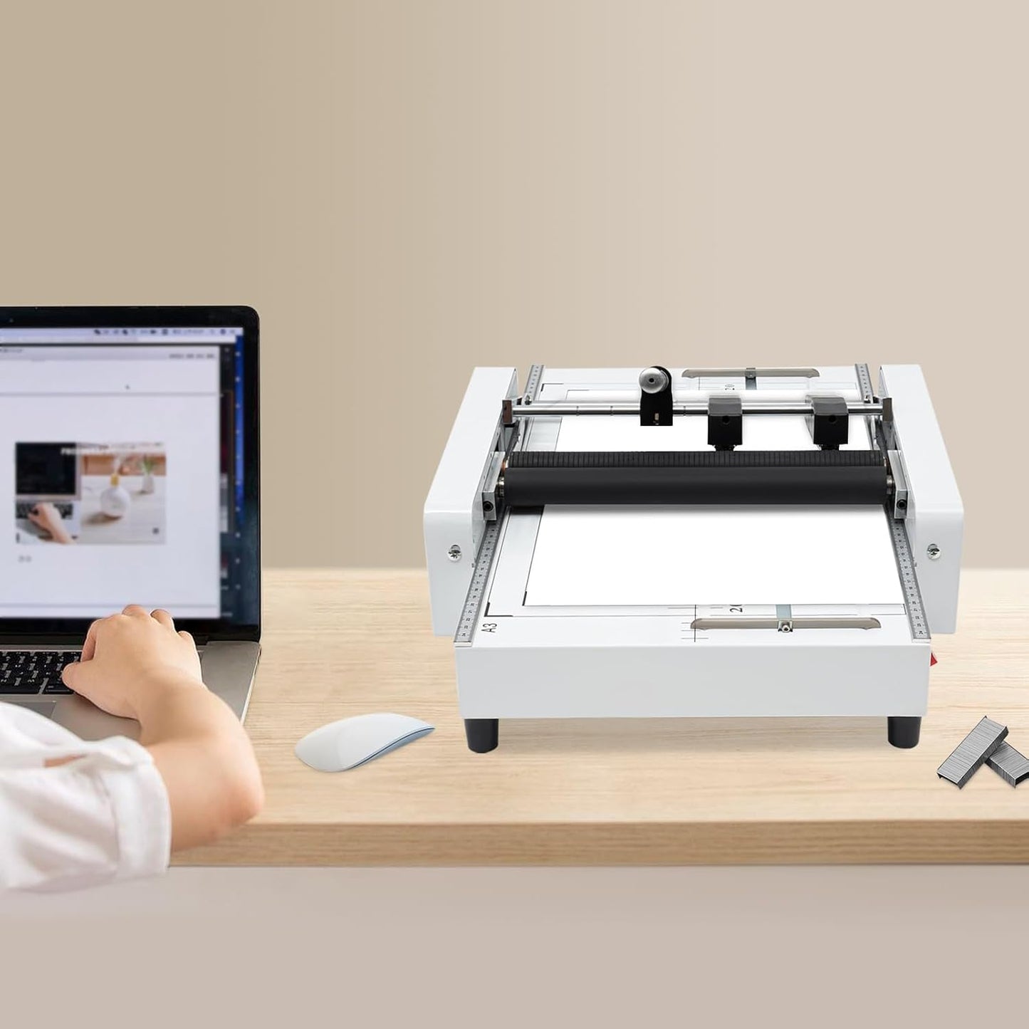 A3 Folding Binding Machine 110V Paper Folding Staple Binding Machine 60W Booklet Making Printing Binder Bookbinding Stapling Equipment Folder Making Binding Industry Factories Schools