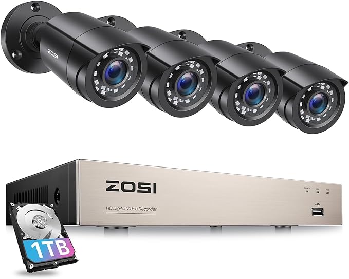 ZOSI 8CH 3K Lite Home Wired Security Camera System with 1TB HDD, AI Human Vehicle Detection, Night Vision, 4pcs 1080P Indoor Outdoor Surveillance Cameras, H.265+ 8 Channel CCTV DVR for 24/7 Recording