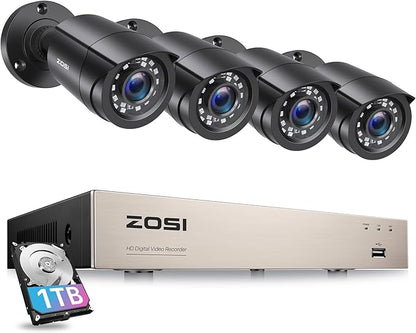 ZOSI 8CH 3K Lite Home Wired Security Camera System with 1TB HDD, AI Human Vehicle Detection, Night Vision, 4pcs 1080P Indoor Outdoor Surveillance Cameras, H.265+ 8 Channel CCTV DVR for 24/7 Recording