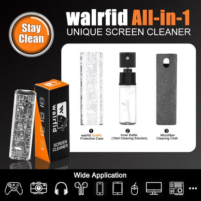 walrfid Car Screen Cleaner Spray and Wipe, Laptop Touchscreen Mist Cleaning Kit for Electronics Computer, iPad, CellPhone, MacBook, TV, Monitor, Tablet, Kindle Display, with White Graffiti Case - Grey