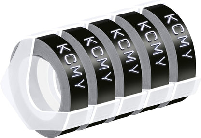 5PK 1/2 Embossing Label Tape Compatible for DYMO 521209 White on Black 3D Plastic Labels Used in Organizer Xpress Pro 1575 1595, Office Mate II 1540 154000, MoTEX E101 E404 Label Makers