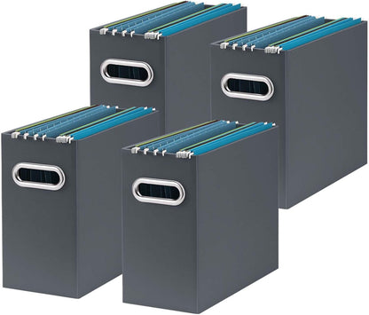 Oterri File Organizer, Small Storage Box, Cardboard File Folder Organizer, Collapsible File Box, Hanging File Organizer for Letter Size, Portable File Box with Handle, Only Box (Dark Grey,4 Packs)
