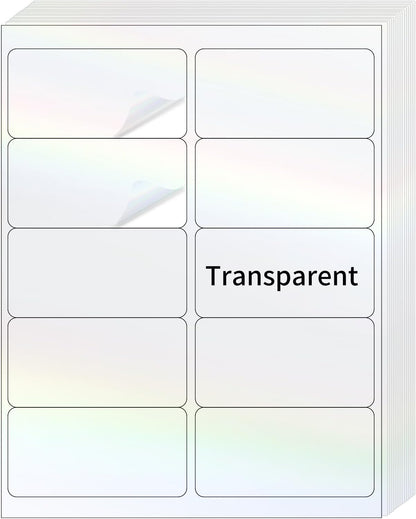 STARLIBOO Transparent Stickers Labels - 2" x 4" Clear Address Labels Mailing Stickers for Laser/Inkjet Printer 8.5"×11"- 20 Sheet (Clear Holographic)