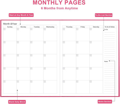 Daily & Monthly Planner for 2025 2026 or Anytime - ADHD Planner Two Pages Per Day, Daily Planner Undated to Increase Focus, Eliminate Overwhelm, Achieve Your Biggest Goals, 8.5'' × 11'', Pink