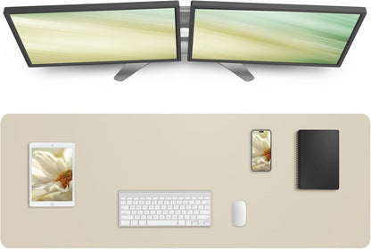 AFIING Leather Desk Pad Protector, Mouse Pad, Office Desk Mat, Non-Slip PU Leather Desk Blotter, Large Desk Mat, Waterproof Keyboard Mat for Office/Home/Decor (Beige, 55" x 17")