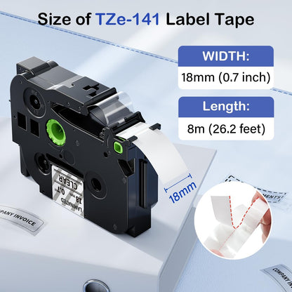 Labelife Label Maker Tape 18mm Clear TZe-141 Compatible with Brother P Touch TZe TZ Tape 18mm 0.7 Laminated Clear TZe141 TZ-141 3/4 Inch Label for Ptouch PTD600 PTD400AD PT1880, 5-Pack