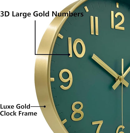 Wall Clocks Battery Operated, 12 Inch Non Ticking Digital Wall Clock, Silent Analog Clock for Bedroom Living Room Kitchen Office Gym Classroom Decor, Large Number Clocks for Seniors Elderly