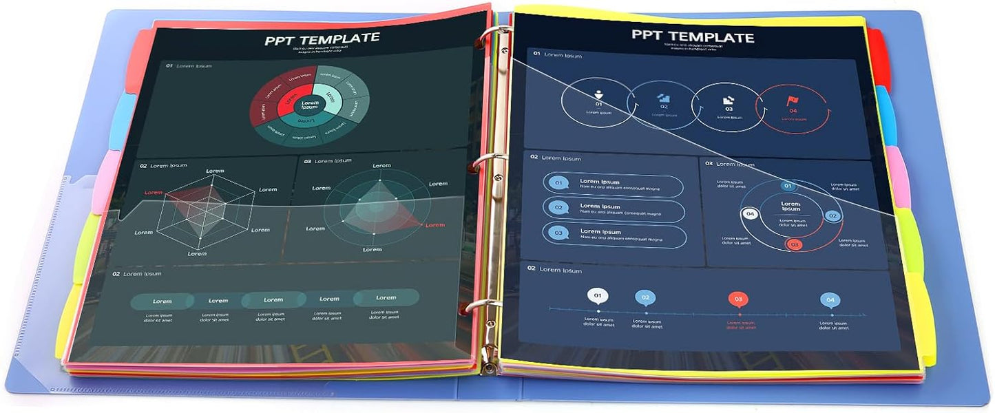 5 Tabs Plastic Dividers with 2 Clear Pockets - 2 Sets, Pocket Dividers for 3-Ring Binders, Multi-Color Binder Dividers, Total 10 Tabs