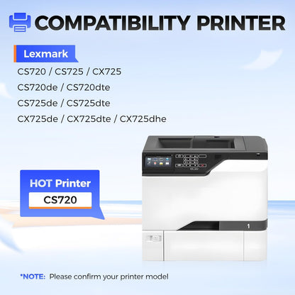 74C10K0 74C10C0 74C10M0 74C10Y0 Toner Cartridge Set 4-Pack High Yield With Chip Replacement Compatible for Lexmark CS720 CS725 CX725 CS720de CS720dte CS725de CS725dte CX725de CX725dte CX725dhe Printer