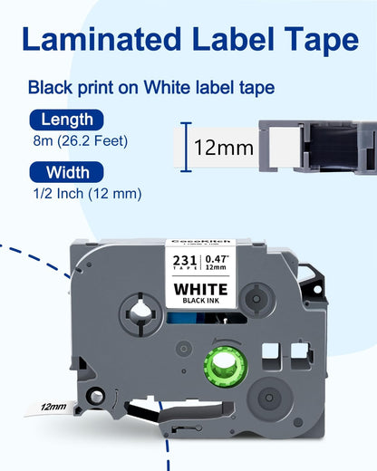 5-Pack TZe-221 Tape 9mm 0.35 Laminated White Compatible for Brother P Touch Label Tape TZe221 TZ-221 Work with Ptouch PT-D210 PT-D220 PT-H103W PT-1890 PT-D600 PT-D410 Label Maker, 3/8 Inch x 26.2 Ft