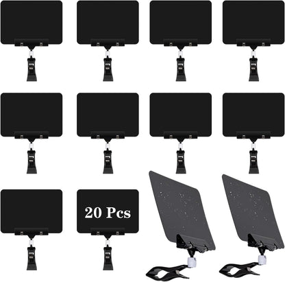 20 PCS Clip on Sign Holder, Plastic Rotatable Pop Label Merchandise Sign Display, Writable Mini Chalkboard with Double Sided Clips, Message Board for Notes Price Tag Supermarket Office Party