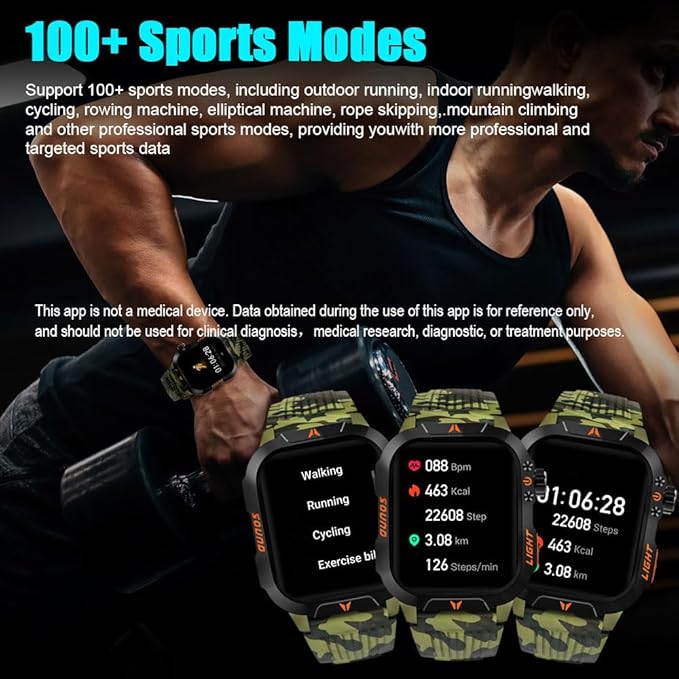 QTLLBT Smart Watch Receive/Make Calls LED Flashlight Compass Altitude 2.01HD Fitness Tracker Multi-Watch Face 100+ Sports Mode for Android iOS (Camouflage Green)