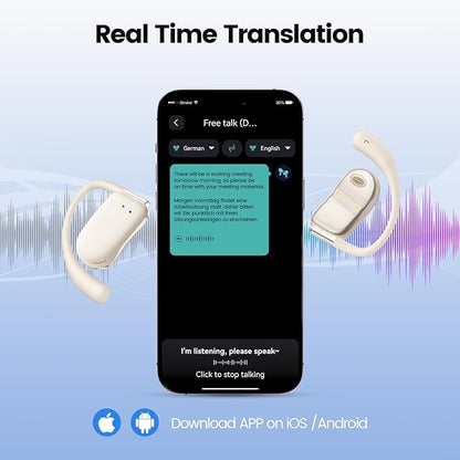 AI Translation Earbuds Real Time 164 Languages 80H Playtime Translator Ear Buds Audifonos Traductores Inglés Español Wireless Translating Earbuds Bluetooth Headphones for Travel Meeting Learning Large