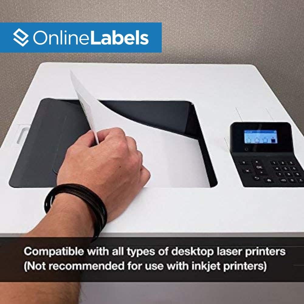 Waterproof Clear Gloss Laser-Printable Sticker Paper, 8.5 x 11 Full Sheet Label, 10 Sheets, for Laser Printers Only, Online Labels