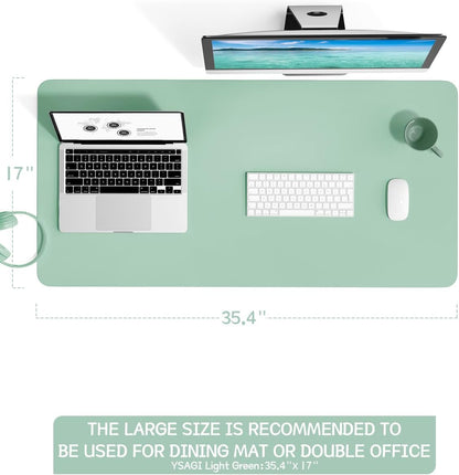 YSAGi Non-Slip Leather Desk Pad L Size, Waterproof Laptop Computer Desk Keyboard Mat, Table Protector Blotter Mat, Large Mouse Pad for Office/Work/Home/Decor(Pale Green, 35.4" x 17")