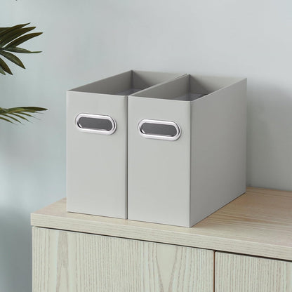 Oterri File Organizer, 8 Packs Small Storage Box, Cardboard File Folder Organizer, Collapsible File Box for Hanging File Folders Letter Size, Portable Filing Organizer with Handle (Grey)