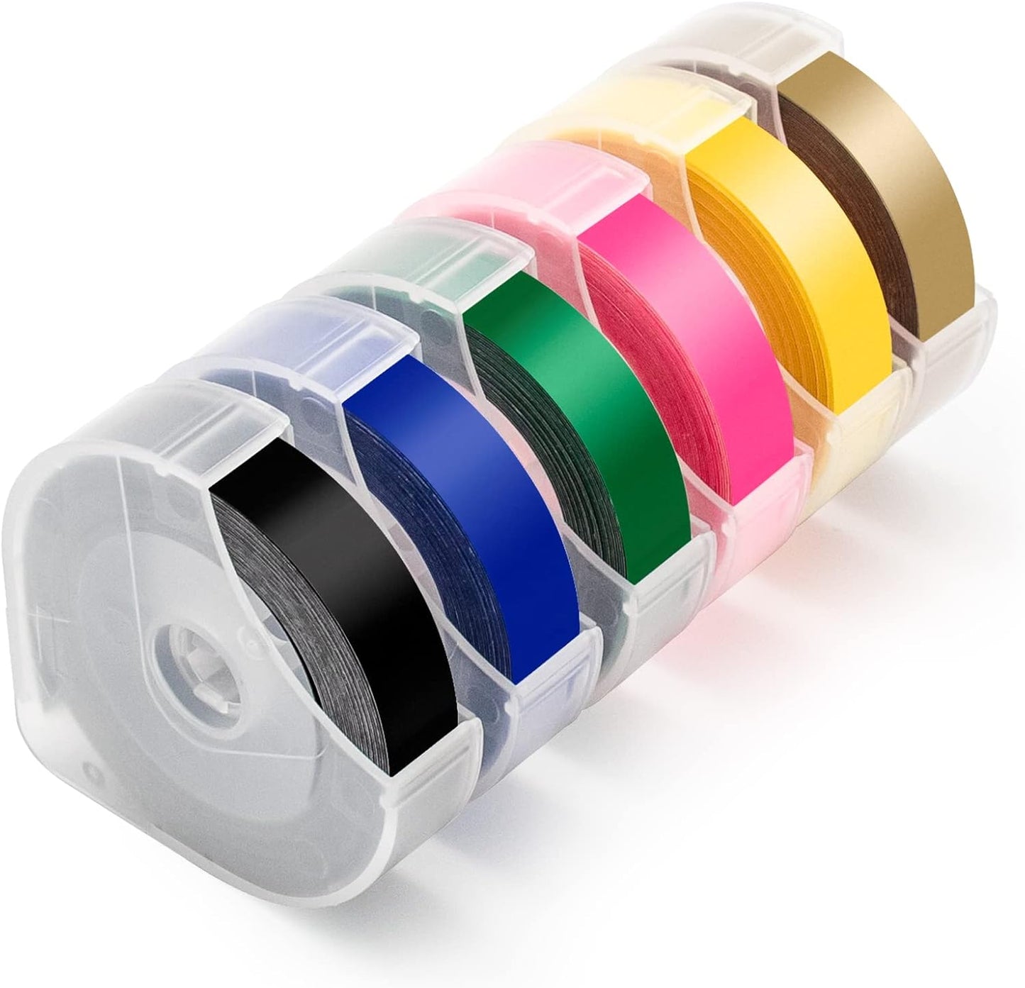 6-Pack Plastic Embossing Tape 9mm Compatible for Dymo 3D Embossing Label Tape 3/8 Inch x 9.8 Feet, White on Black/Blue/Green/Pink/Light Yellow/Champagne Gold for Dymo Organizer Xpress Pro