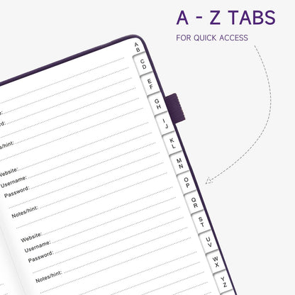 Password Book with Alphabetical Tabs – Hardcover Internet Address & Password Organizer – Password Keeper Notebook for Computer & Website – 5.2 x 7.6" Log-in Password Journal w/Thick Paper (Purple)