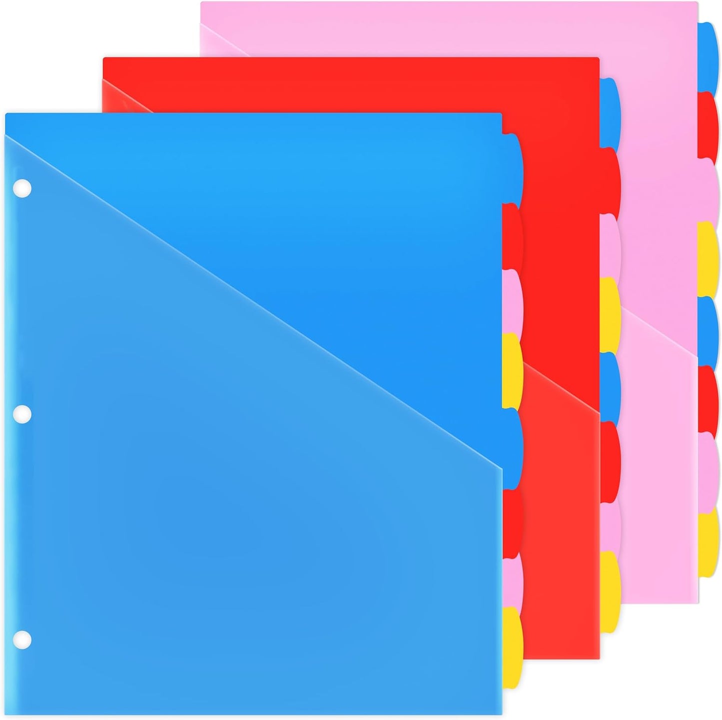 WOT I 8-Tab Binder Dividers with Clear Front Pocket - 3 Sets, Reusable Plastic Pocket Dividers for 3 Ring Binder, 4 Vibrant Colors, Tear-Resistant, Total 24 Tabs