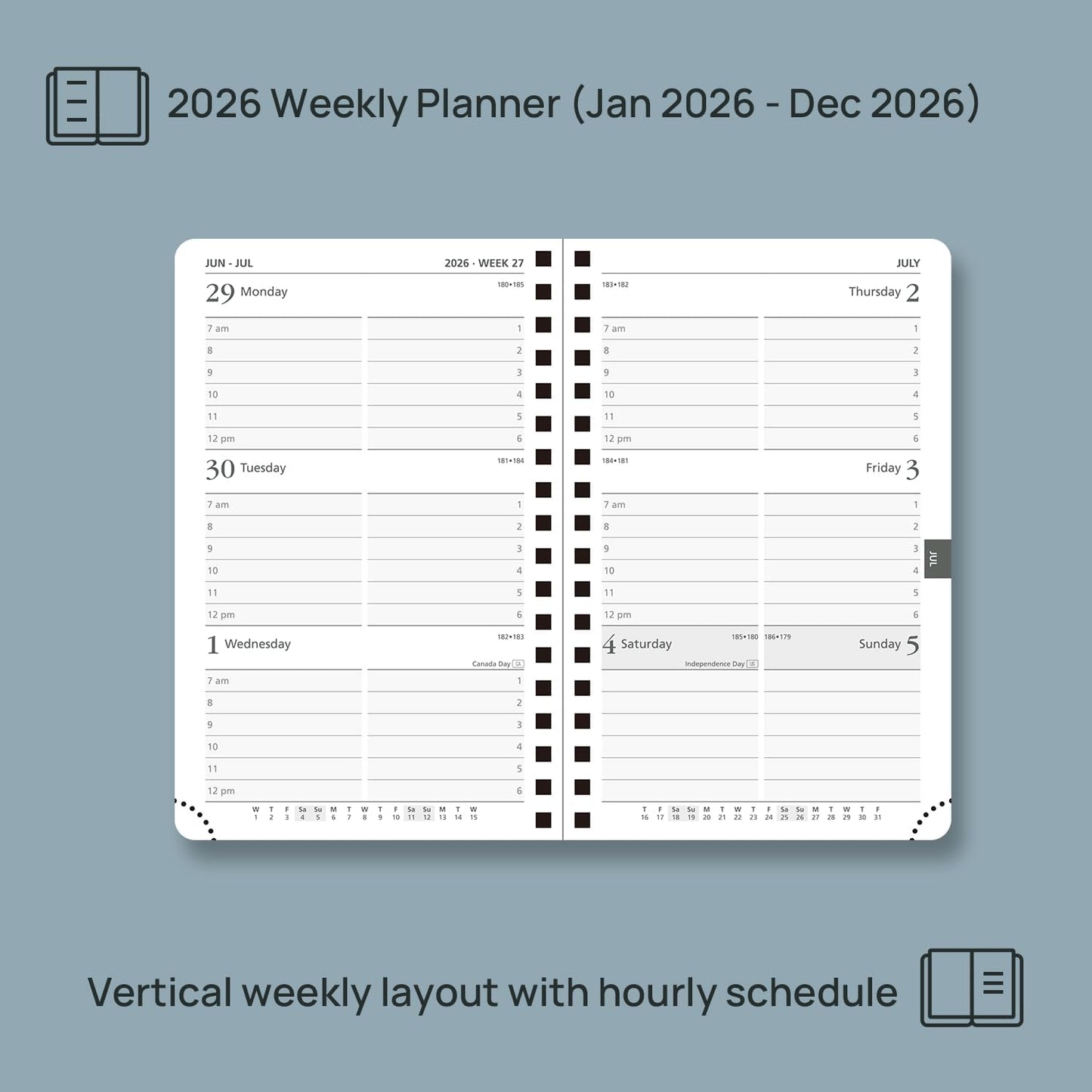 POPRUN 2026 Planner (Pocket Size 4''x 6.25'' Wire-Bond Hard Cover) Calendar Weekly and Monthly (Jan.2026-Dec.2026) Small Planner with Hourly Time Slots, for Purse, 100 GSM - Violet