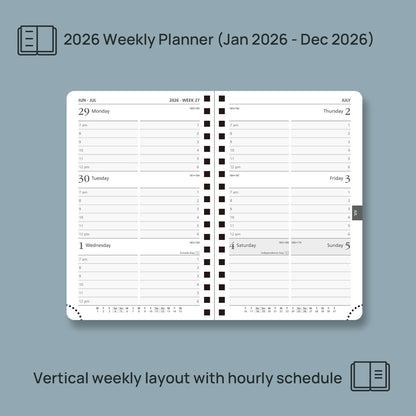POPRUN Pocket 2026 Planner (Small Size- 4'' x 6.25'') Weekly and Monthly for Purse - Calendar 2026 (Jan. 2026 - Dec.2026) with Soft Cover, Plastic Ruler - Pink