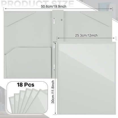 Henoyso 18 Pcs Plastic Folder with Clear Front Pocket and 3 Prong Plastic Folders with Card Slot Pocket Folders with Prongs for School Office (Gray White)