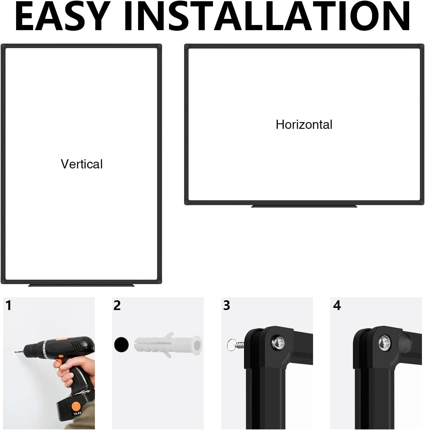 XBoard Magnetic Whiteboard 48 x 31 inch - Dry Erase Board with Black Aluminum Frame, White Board with Detachable Marker Tray
