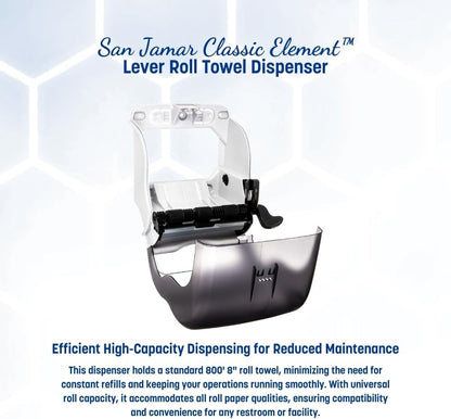 San Jamar Classic Element Paper Towel Dispenser Wall-Mounted Commercial Roll Dispenser, Fits All Core Sizes with Lever for Bathroom, Kitchens, and Restaurants, Plastic, Universal Paper, Black Pearl