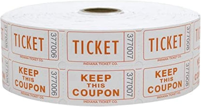 INDIANA TICKET CO. 1,000 Tangerine Raffle Tickets Double Roll, Premium Quality 50/50 Raffle Tickets, Tickets for Events, Carnivals, Door Prizes, Drinks and More
