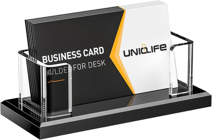 Uniclife Acrylic Business Card Holder for Desk 1 Slot Clear Horizontal Business Card Stand for Men & Women Desktop Name Card Display Stand Card Organizer for Office Home Exhibition, 60 Card Capacity