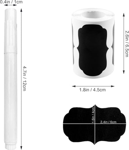 MUWOOB Chalkboard Labels, 120 Pcs Black Reusable Waterproof Labels Stickers with 2 White Chalk Markers, Kitchen Pantry Sticker Labels for Containers, Mason Jars, Condiments, Food Storage (Strange)