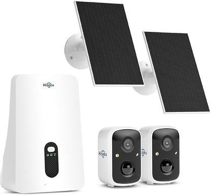 Hiseeu Security Cameras Wireless Outdoor, 2 Cam-Kit, Expandable to 10CH, No Monthly Fee, Solar-Powered, Home Security Cameras System with 2K Color Night Vision, Easy Setup, 2.4G & 5G WiFi