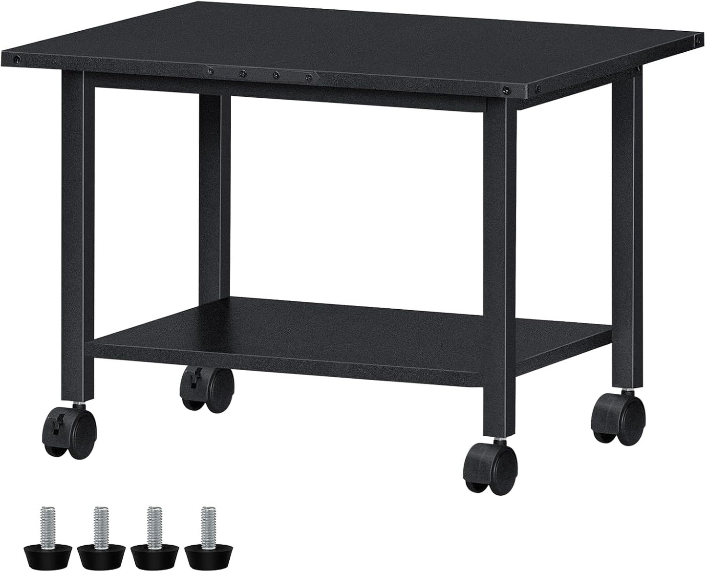 Lerliuo Under Desk Printer Stand, 2-Tier Industrial Mobile Printer Table with Storage Shelf and Steel Frame, Rolling Printer Cart Holder with Lockable Wheels for Home, Office (Black)