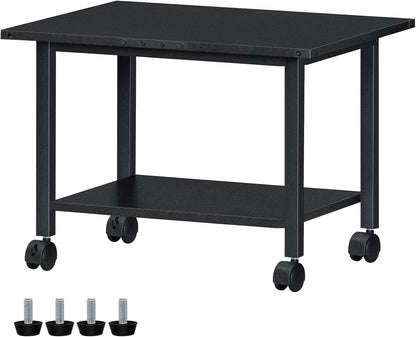 Lerliuo Under Desk Printer Stand, 2-Tier Industrial Mobile Printer Table with Storage Shelf and Steel Frame, Rolling Printer Cart Holder with Lockable Wheels for Home, Office (Black)
