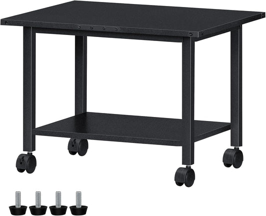 Lerliuo Under Desk Printer Stand, 2-Tier Industrial Mobile Printer Table with Storage Shelf and Steel Frame, Rolling Printer Cart Holder with Lockable Wheels for Home, Office (Black)